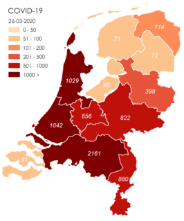 Provincies in Nederland waar het virus bij inwoners vastgesteld is (per 26 maart 2020)