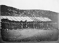 Crimean War, [Scottish troops, wearing bearskin and kilts, asi 1855