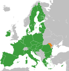 Kaart met daarop Europese Unie en Moldavië