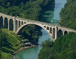 Solkan bridge over the river, photo from above