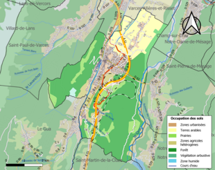 Carte en couleurs présentant l'occupation des sols.