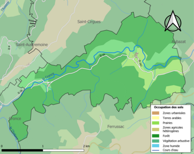 Carte en couleurs des infrastructures et de l'occupation des sols de la commune.