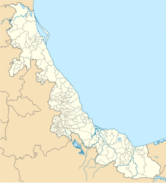 Mapa konturowa Veracruz, blisko centrum po lewej na dole znajduje się punkt z opisem „Orizaba”