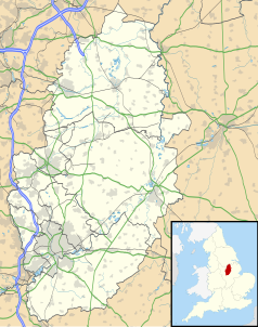 Mapa konturowa Nottinghamshire, na dole znajduje się punkt z opisem „Bingham”