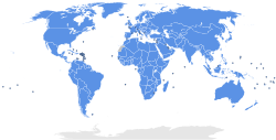 Map of UN member states and their UN-recognized dependencies.