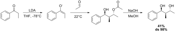 Aldol–Tishchenko reaction starting from propiophenone and acetaldehyde