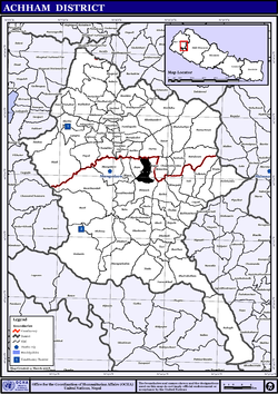 Map displaying Bannatoli VDC in Achham District