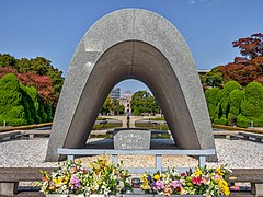 The Hiroshima Cenotaph and Atomic Bomb Dome to remember the victims of August 6, 1945 atomic bombing