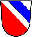 a bend enhanced - Per bend argent and gules; a bend enhanced azure - Moritz, USA