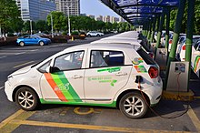 Photograph of a row of electric cars