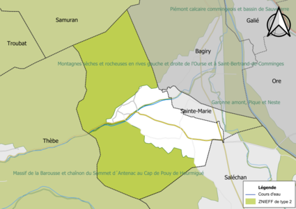 Carte des ZNIEFF de type 2 sur la commune.