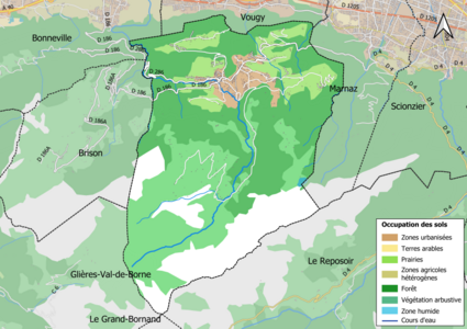 Carte en couleurs présentant l'occupation des sols.