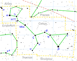 Die ligging van α Ceti in die Walvis.