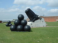 Mallet's Mortar with 36 inch shells which would have contained 480lb (217kg) of gunpowder