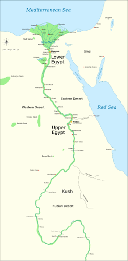 During the Old Kingdom of Egypt (circa 2686 BC — circa 2181 BC), Egypt consisted of the Nile River region south to Elephantine, as well as Sinai and the oases in the western desert.