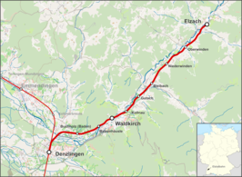 Spoorlijn Denzlingen - Elzach op de kaart