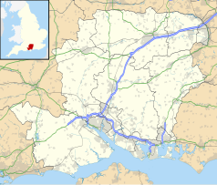 Mapa konturowa Hampshire, po prawej nieco u góry znajduje się punkt z opisem „Alton”