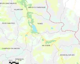 Mapa obce Tignes