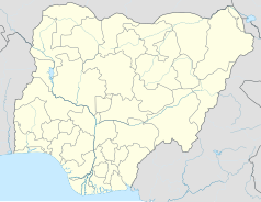 Mapa konturowa Nigerii, na dole po lewej znajduje się punkt z opisem „Ijebu-Ode”