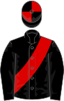 Black, red sash, quartered cap