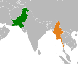 Map indicating locations of Pakistan and Myanmar