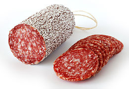 Salami, a cured sausage