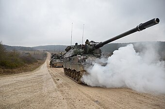 Dutch soldiers of Bravo Battery, Fire Support Battalion drive Panzerhaubitze 2000 into a simulated ambush