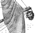 Image 41Blackbeard's severed head hanging from Maynard's bowsprit; illustration from The Pirates Own Book (1837) (from Piracy)