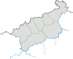 Mapa konturowa kraju usteckiego, po prawej znajduje się punkt z opisem „Roudnice nad Labem”