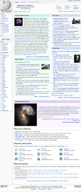 Glavna stranica engleske Wikipedije.