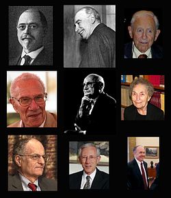 Composite image of various people related to macroeconomic theory.