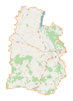 Mapa konturowa powiatu sieradzkiego, po lewej znajduje się punkt z opisem „Borysławice”