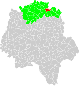 Vue d'une carte indiquant l'emplacement d'une commune dans son département.