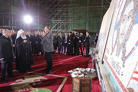 Mukhin addresses Putin and Patriarch Irenej, 2019