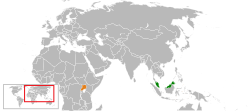 Map indicating locations of Malaysia and Uganda