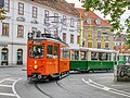 TW 251 (ehem. Arbeitswagen) und Beiwagen 401B beim Steirerhof, 2020.