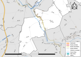 Carte en couleur présentant le réseau hydrographique de la commune