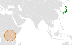 JapanとRwandaの位置を示した地図