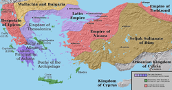 The Empire of Nicaea in 1204, shortly after the Fourth Crusade