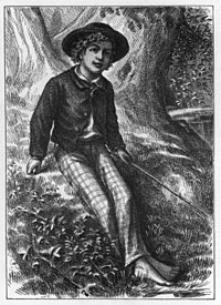 Titelbild föreställande Tom Sawyer, ur första upplagan 1876.