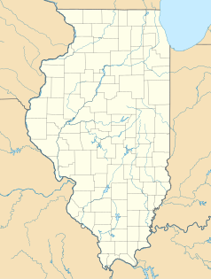 Mapa konturowa Illinois, blisko górnej krawiędzi nieco na prawo znajduje się punkt z opisem „Crystal Lake”