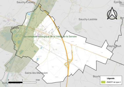 Carte de la ZNIEFF de type 2 sur la commune.