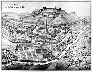 Glatz aus der Vogelschau um 1737