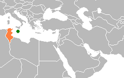 Map indicating locations of Malta and Tunisia