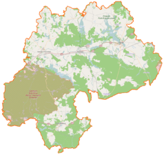 Mapa konturowa powiatu drawskiego, na dole po lewej znajduje się punkt z opisem „Jaworze”