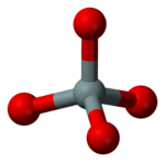 T.v.: Silikattetraedern, SiO4, en neosilikat och grunden för mer avancerade silikater. T.h.: Skiktsilikat.