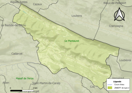 Carte des ZNIEFF de type 2 sur la commune.