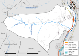 Carte en couleur présentant le réseau hydrographique de la commune