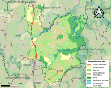 Carte en couleurs des infrastructures et de l'occupation des sols de la commune.