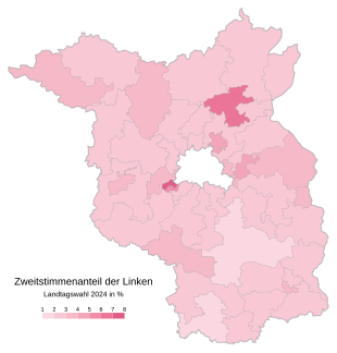 Die Linke ﻿Höchstes: 7,4 % (Potsdam I) ﻿Niedrigstes: 1,5 % (Elbe-Elster II)